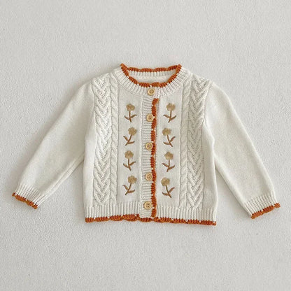 Solid Color Long Sleeve Infant Girls Knitted Cardigans childrensterritory