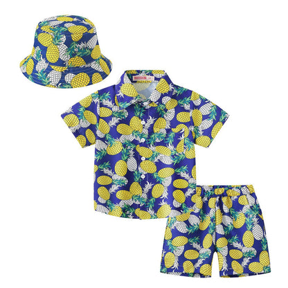 Little Unisex Three-piece Coconut Tree Print Summer Clothing Set