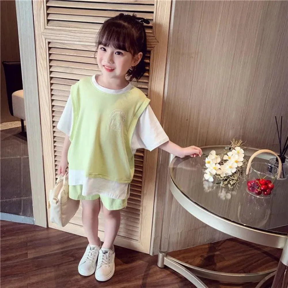 Kids Girls Patchwork Tops &amp; Shorts Casual Clothing Set childrensterritory