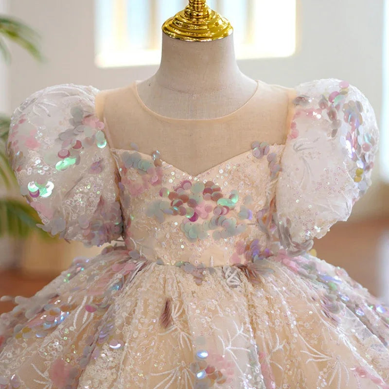 Kids Girls Luxury Fluffy Formal Lace Design Ball Gowns childrensterritory