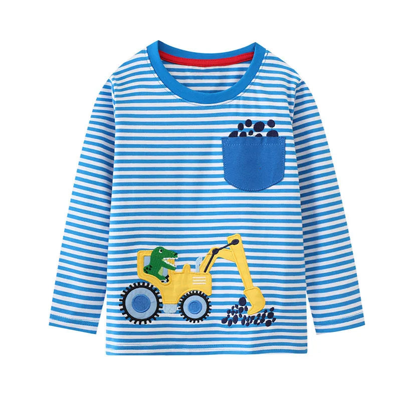 Kids Boys Cartoon Dinosaur Excavator Design T-shirt