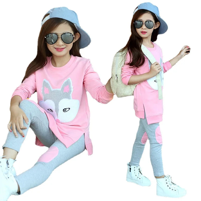 Girls Cartoon Letter Print Hoodie and Trousers Set childrensterritory