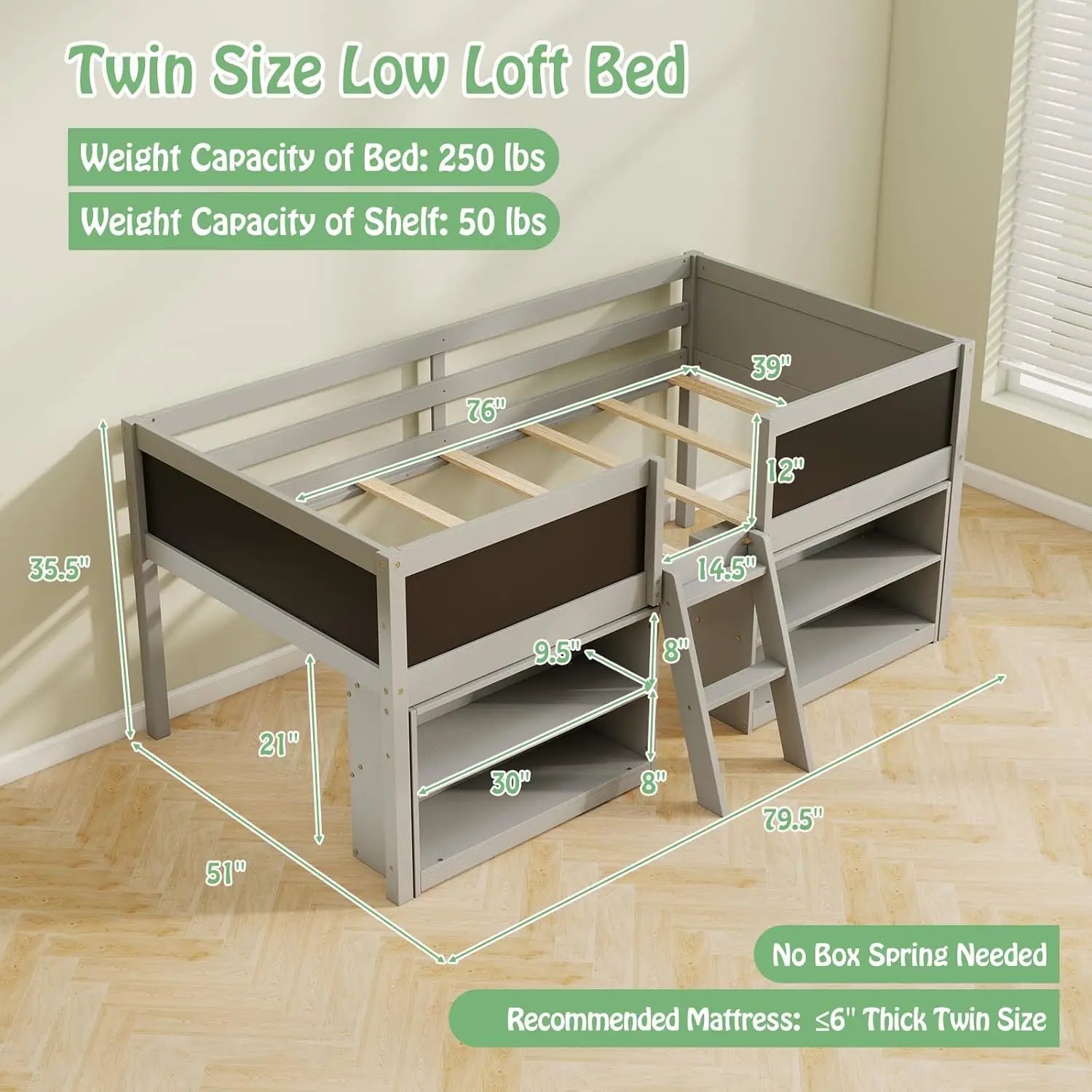 Modern Kids' Low Loft Bed Frame Designed for Safety & Style