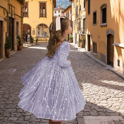 A-Line Glitter Sequined Little Girls Princess Party Dress