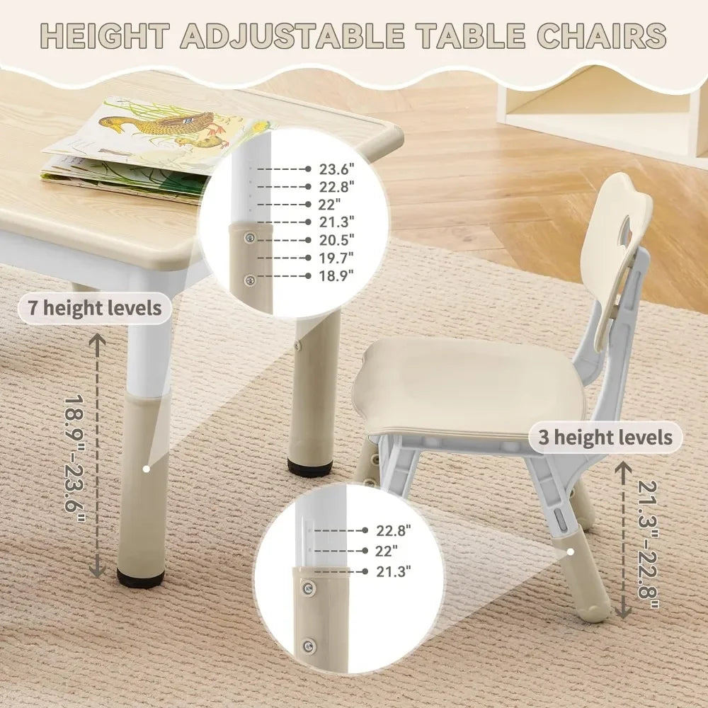 Durable Kids Study Table and Chairs Set with Adjustable Height
