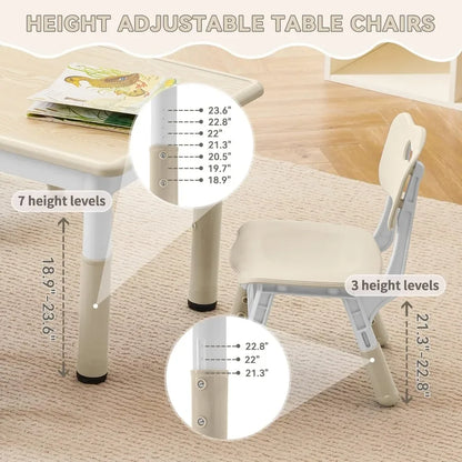 Durable Kids Study Table and Chairs Set with Adjustable Height