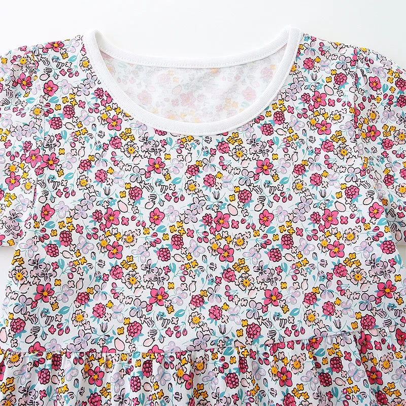 Floral and Cartoon Duck-Embroidered Little Girls&