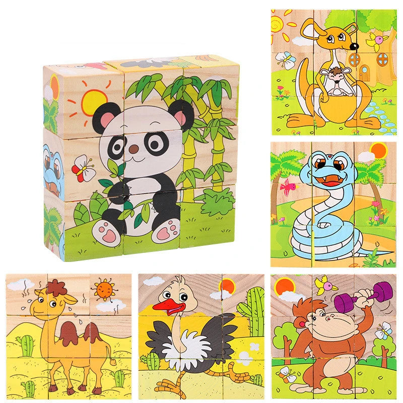 Kids Six Side Cube Jigsaw Wooden Blocks Toys