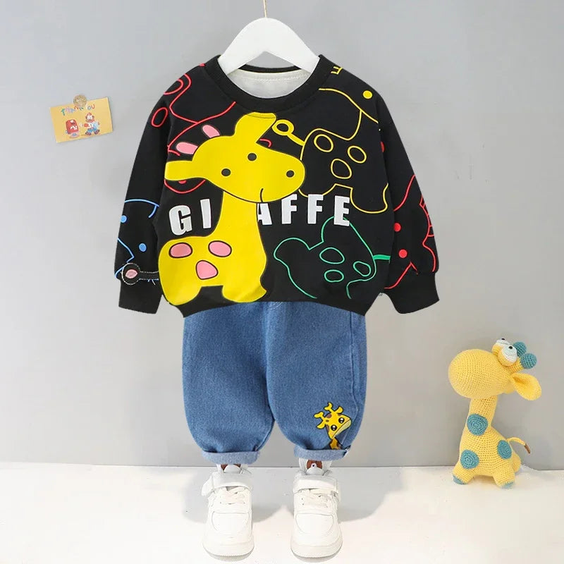 Cartoon Design Baby Boy Color Blocking 2PC Casual Clothes Set