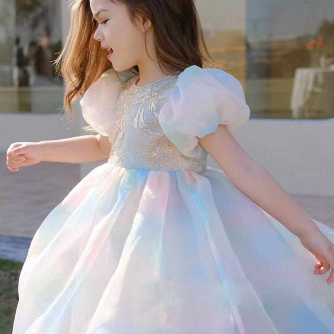 Colorful Patchwork Kids Girls Princess Party Dress childrensterritory