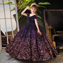 Little Girl Deep Purple Sequin Luxury Gowns/Party Dresses childrensterritory
