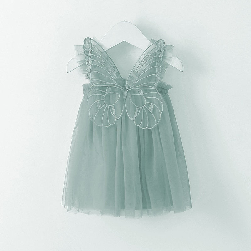 Baby Girl Sleeveless Tulle Birthday Party Dresses with Butterfly Wings childrensterritory