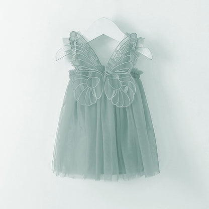 Baby Girl Sleeveless Tulle Birthday Party Dresses with Butterfly Wings childrensterritory