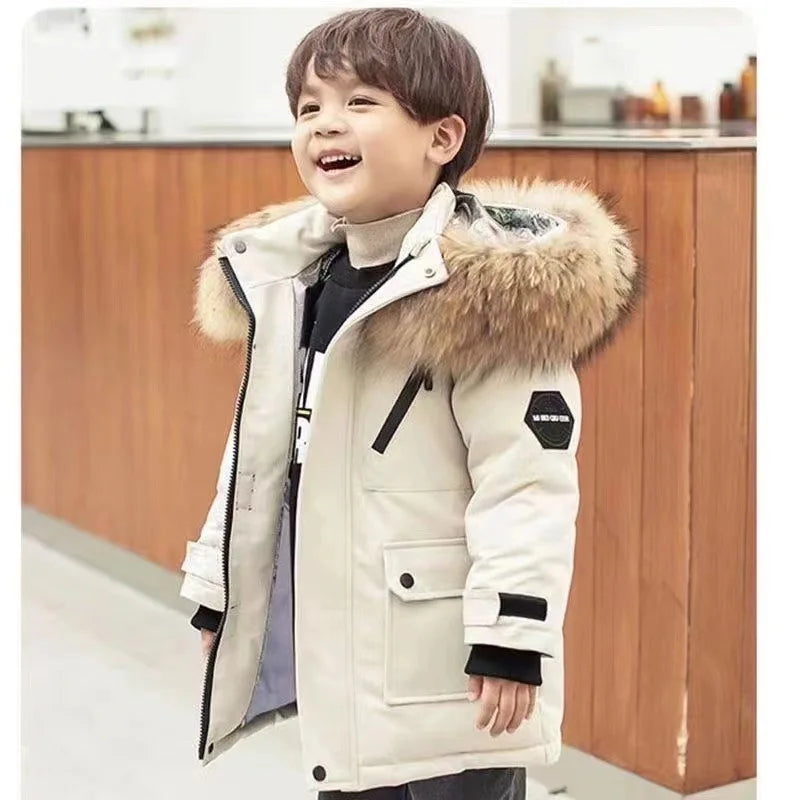 Kids Zipper Hooded Warm Jackets With Fur Design childrensterritory