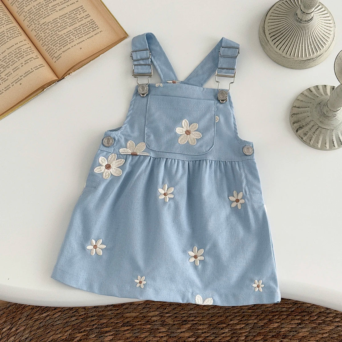 Girls Sleeveless Floral Embroidered Summer Strappy Dresses