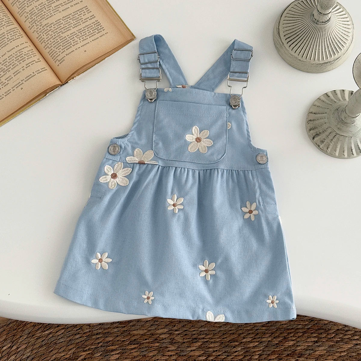Girls Sleeveless Floral Embroidered Summer Strappy Dresses
