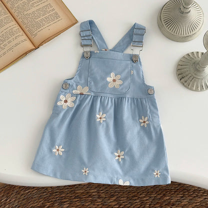 Girls Sleeveless Floral Embroidered Summer Strappy Dresses
