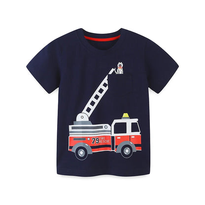 Little Boys Cartoon Excavator Pattern Cotton T-Shirts childrensterritory