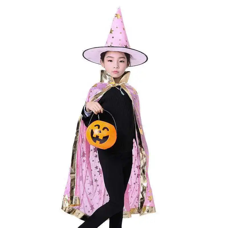 Kids Black Purple Red Carnival Cloak with Witch Hat
