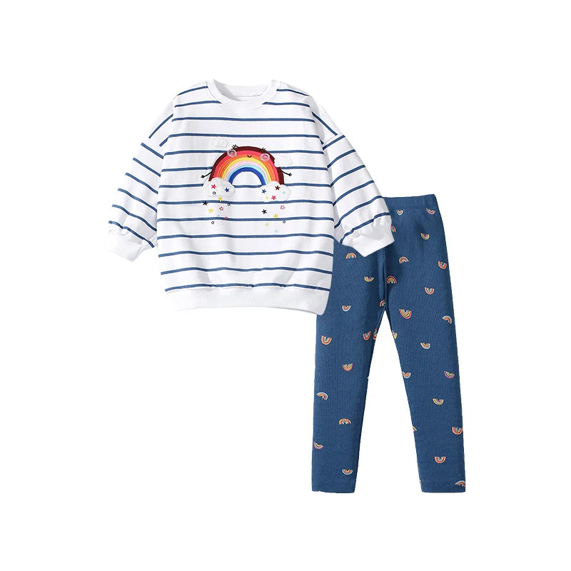 Rainbow Design Long Sleeve Stripes Tops with Leggings for Girls childrensterritory