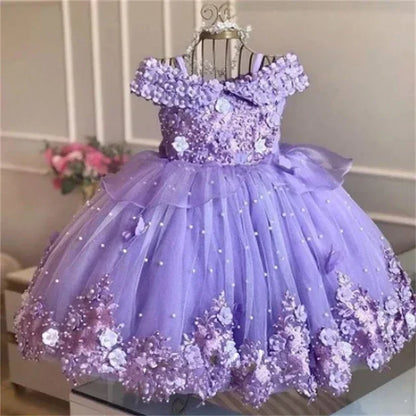 Baby/Kid Girl Off Shoulder Birthday Party Flower Dress