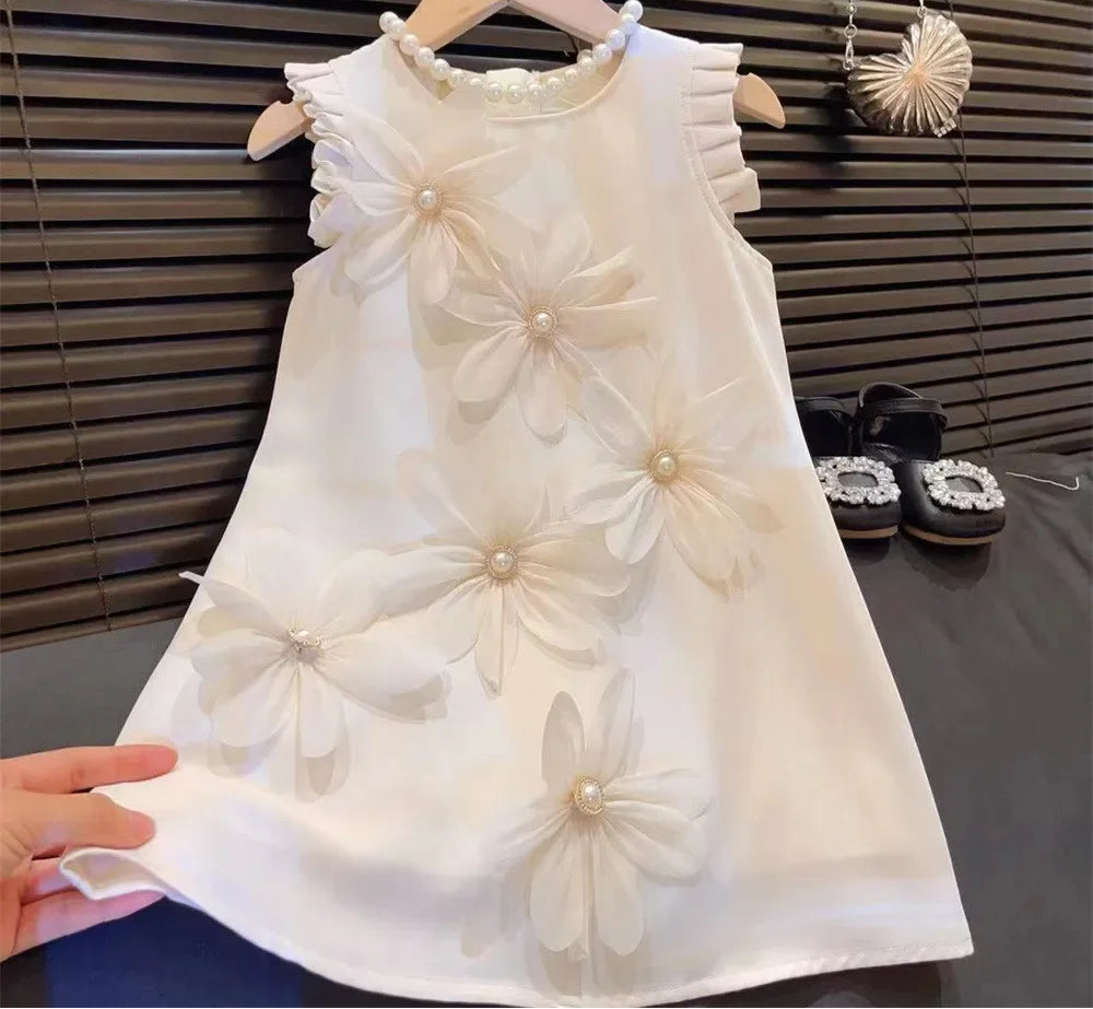 3D Flower Design Kids Girls Summer Party Dresses childrensterritory