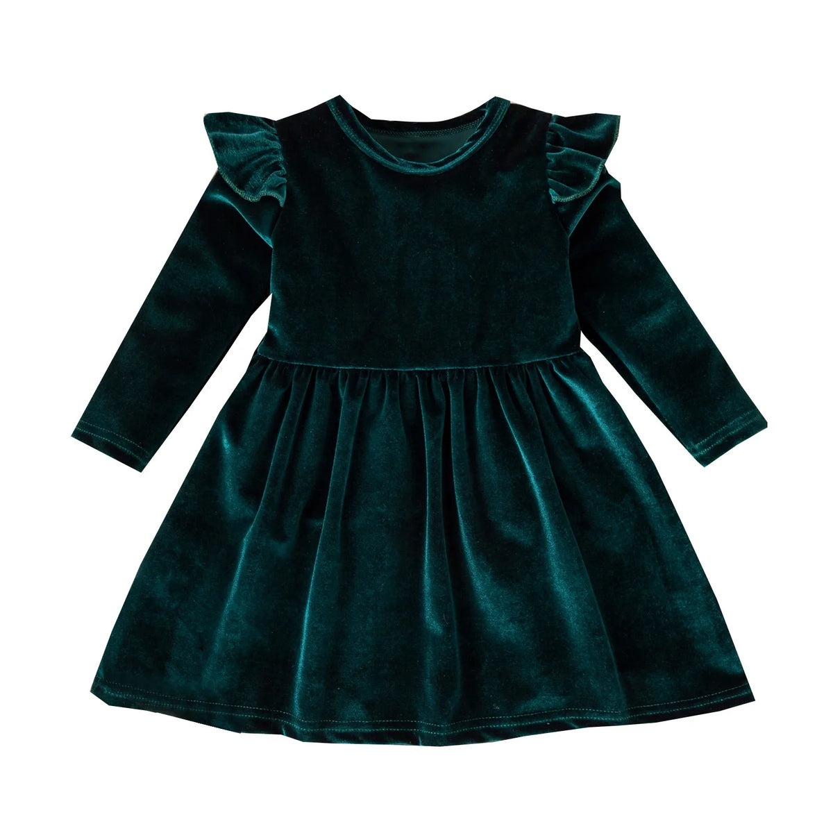 Girls’ Cozy Solid Color Long-Sleeve Winter Dresses childrensterritory