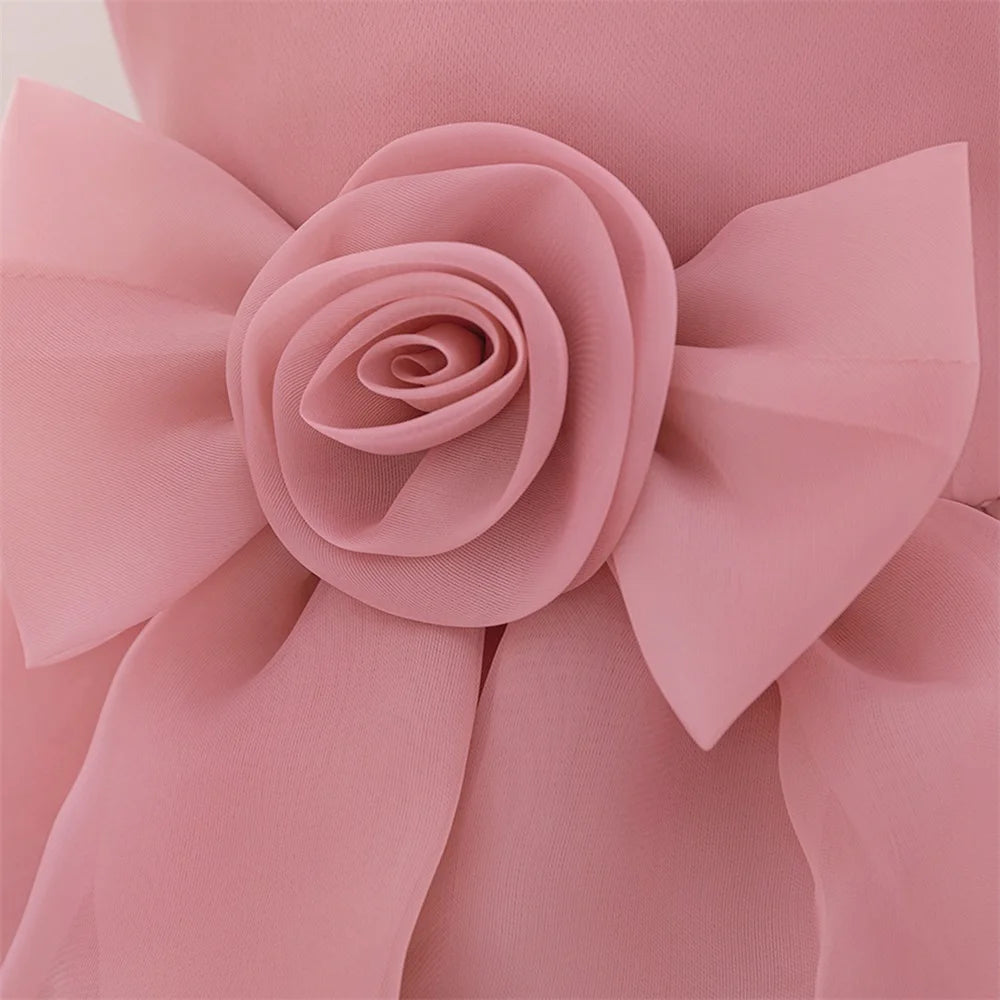 Elegant 3D Rose Flower Tiered Design Baby Christening Dresses