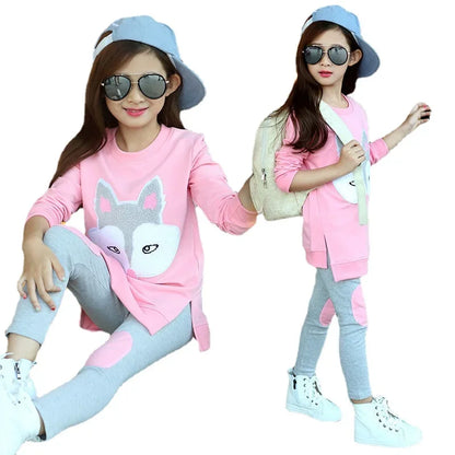 Kids Girls Cartoon Pattern Long Sleeve Tracksuit Set