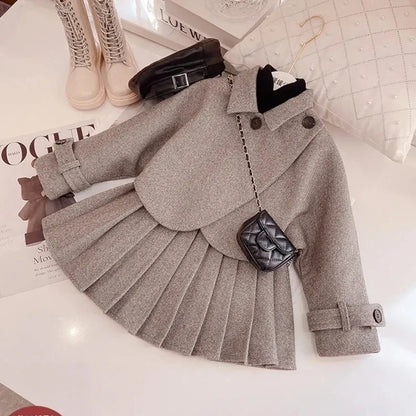 Kids Girls Retro Style Plaid Winter Party Dresses 2pcs Set