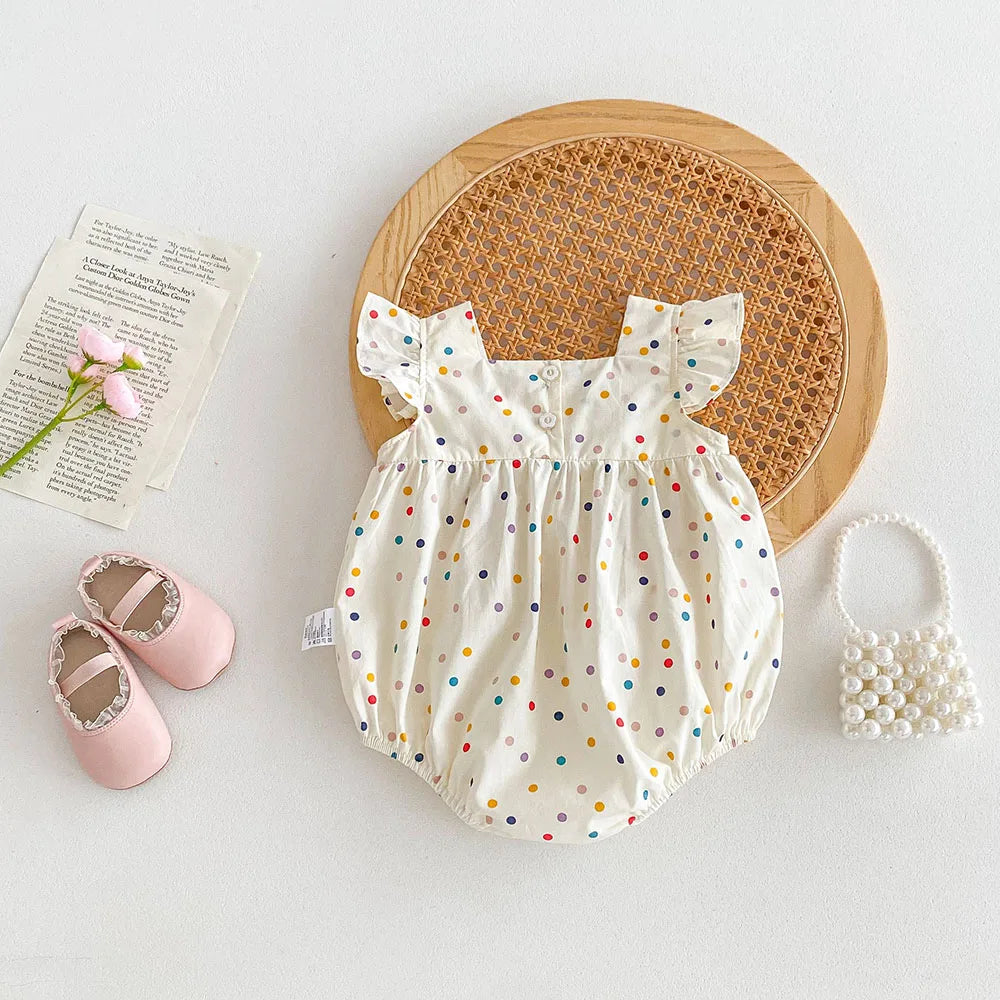 Baby Girl Colorful Dot Print Embroidered Summer Romper