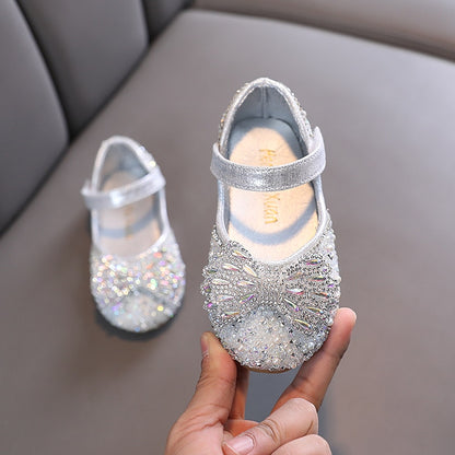 Flat Rhinestone Bowtie Kids Girls Princess Party Shoes childrensterritory