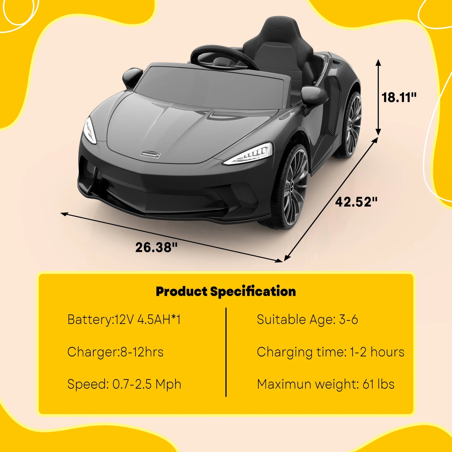 Kids 12V Ride On Sports Car with 2 Speeds, Sound System childrensterritory