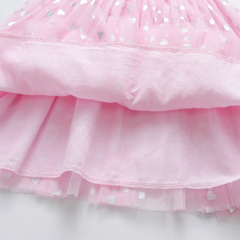 Little Girls Sequin Heart Print Elegant Birthday Party Dress childrensterritory