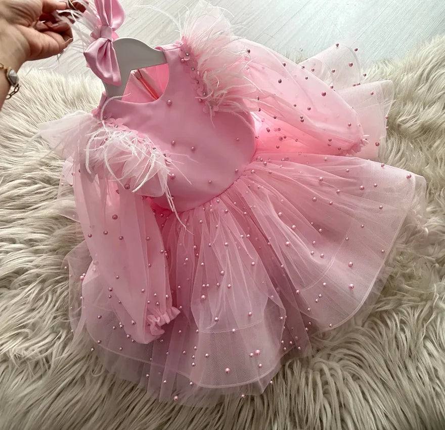 Tutu Pink Pearls Decorated Little Girls Birthday Party Gown childrensterritory
