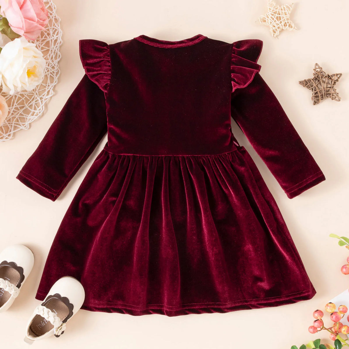 Girls’ Cozy Solid Color Long-Sleeve Winter Dresses childrensterritory