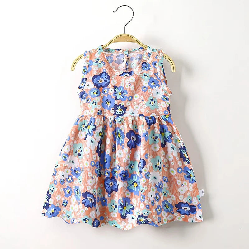 Little Girls Elegant Floral Print Summer Dresses childrensterritory