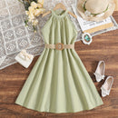 Kids Girls Off Shoulder Formal Summer Party Dresses With Belt