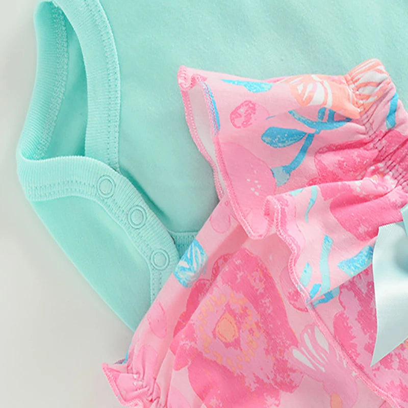 Baby Girls Cartoon Flowers Print 3pcs Clothing Set for Summer childrensterritory