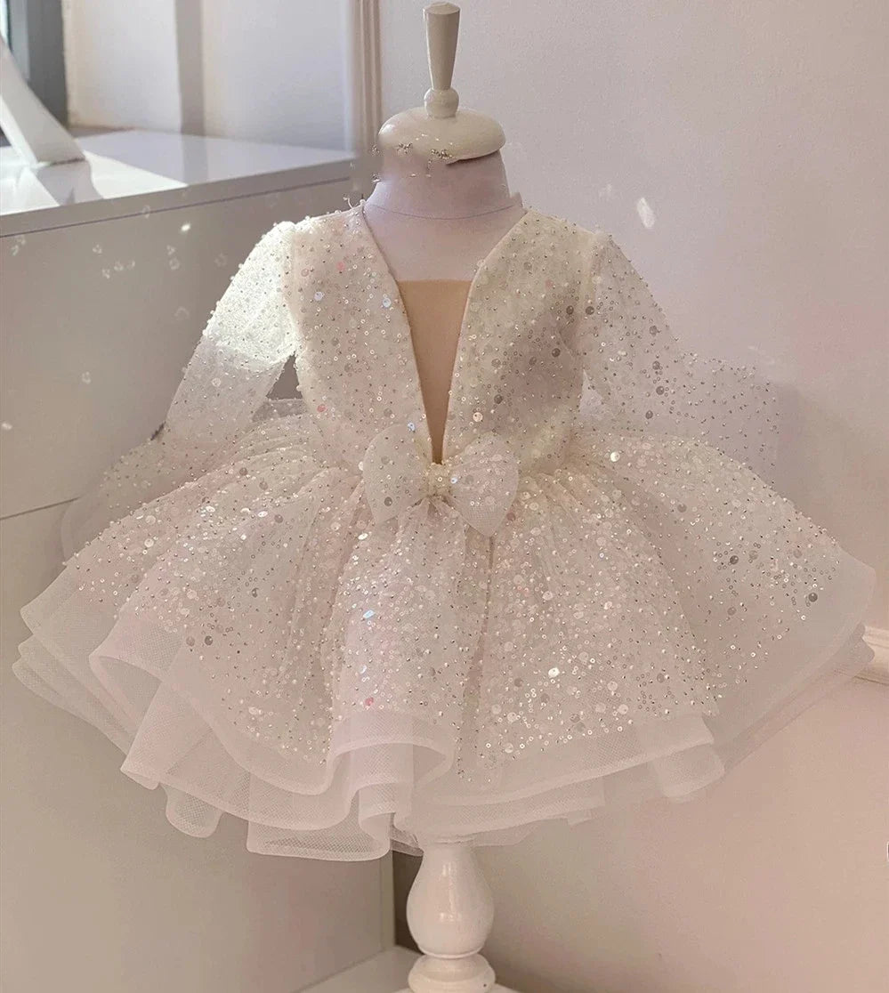 Shining V-Neck Baby/Kids Girls Communion Dresses