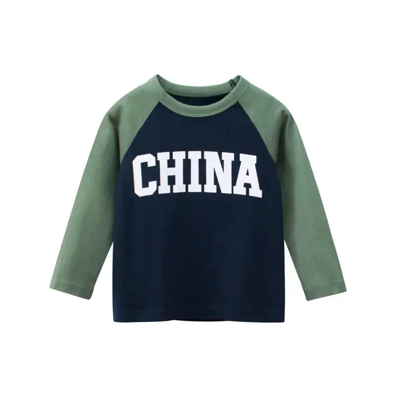 Rugby Letter Print Kids Boys Bottoming Cotton T-shirts