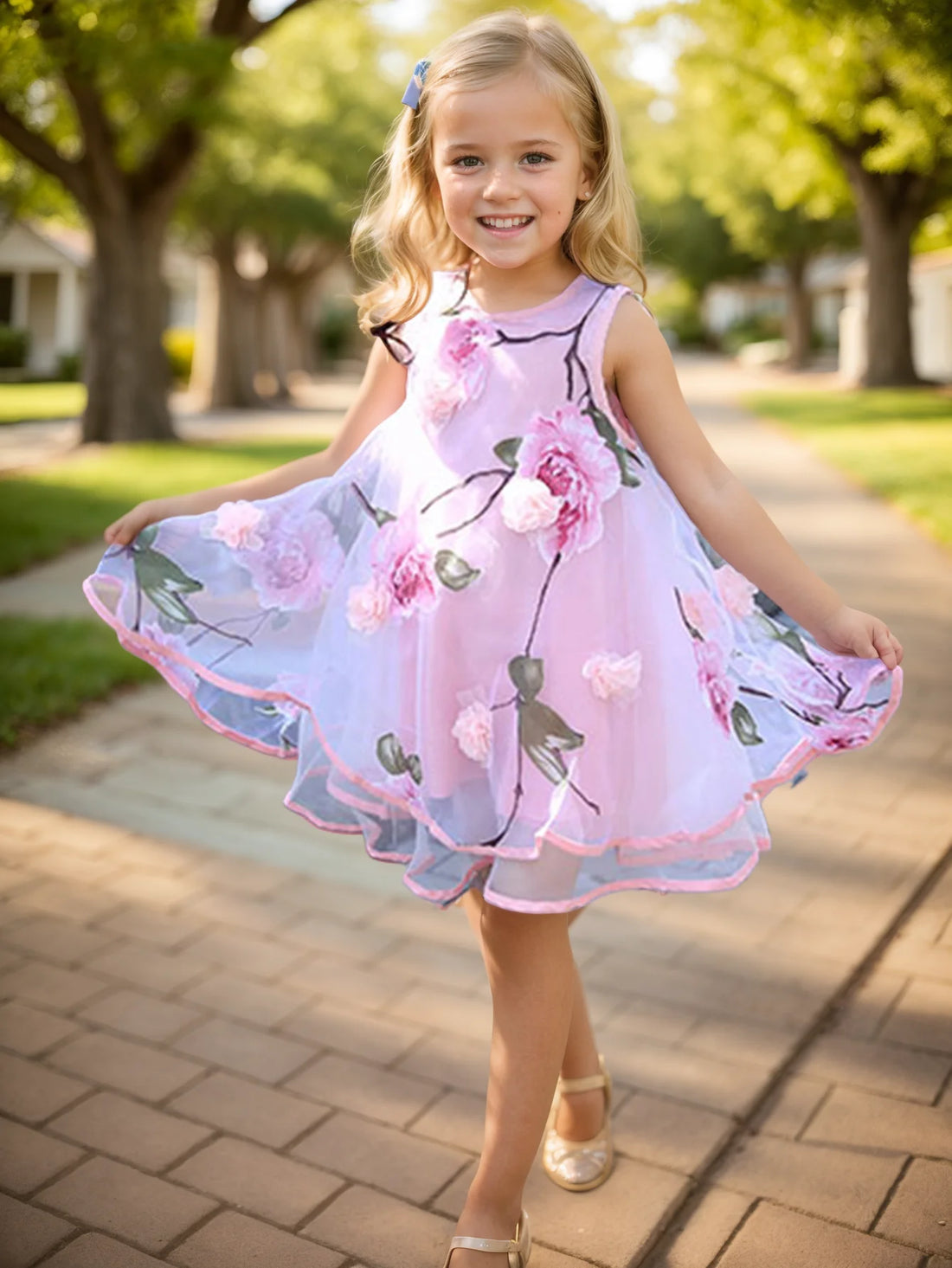 Floral Design Bohemian Style Kids Girls Summer Beach Dresses childrensterritory