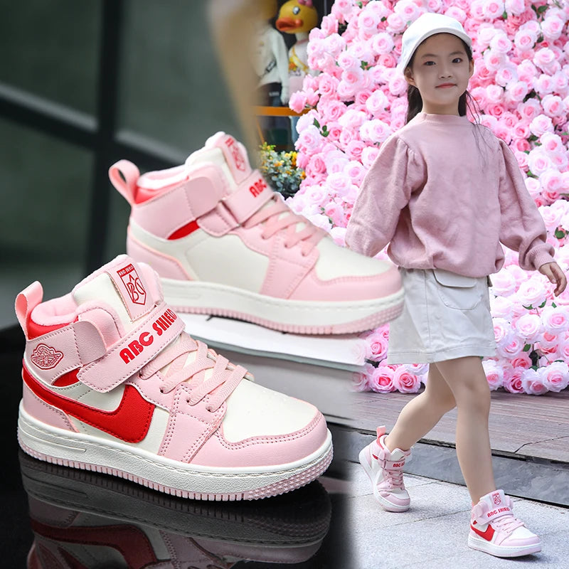 Warm Plush High-Top Kids Sports Sneakers
