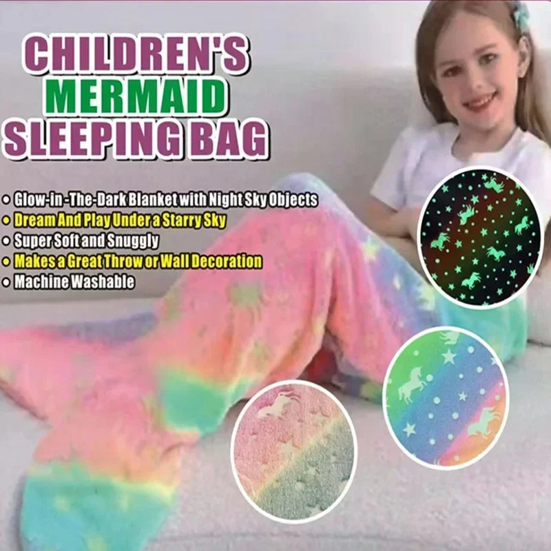 Mermaid Tail Design Soft Flannel Wearable Blanket for Kids