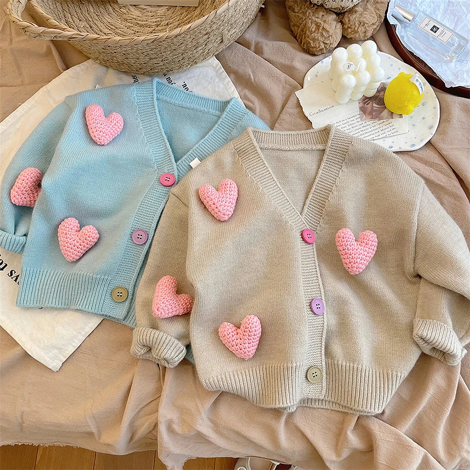 Girls’ Long-Sleeved Soft Winter Sweater with Heart Design