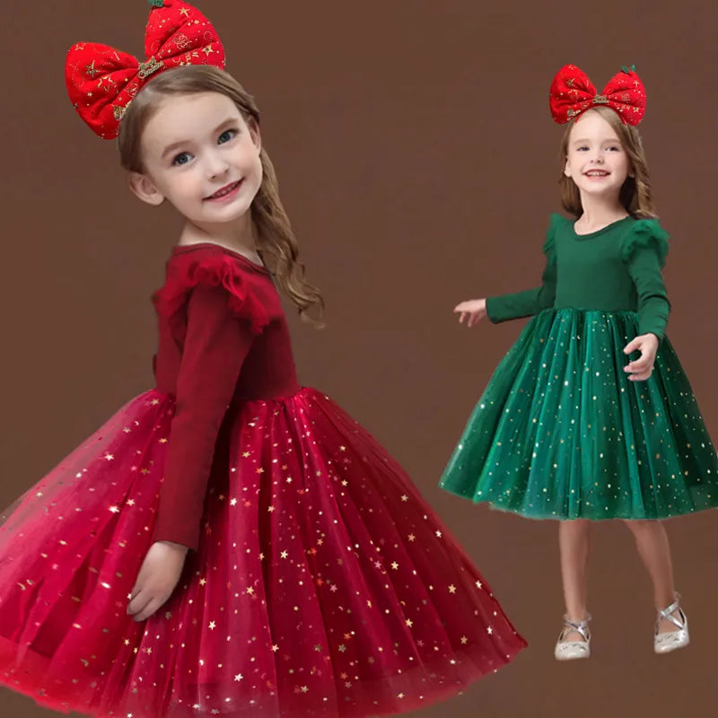 Kids Girl Star Sequin Mesh Winter Party Dresses childrensterritory