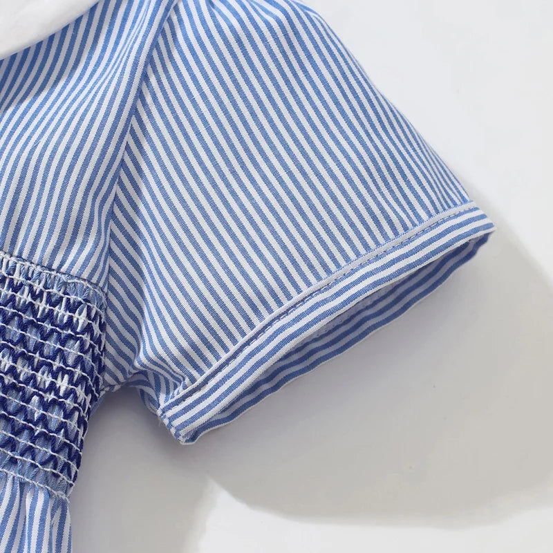 Girls Collar Design Birds Flowers Print Casual Summer Dresses