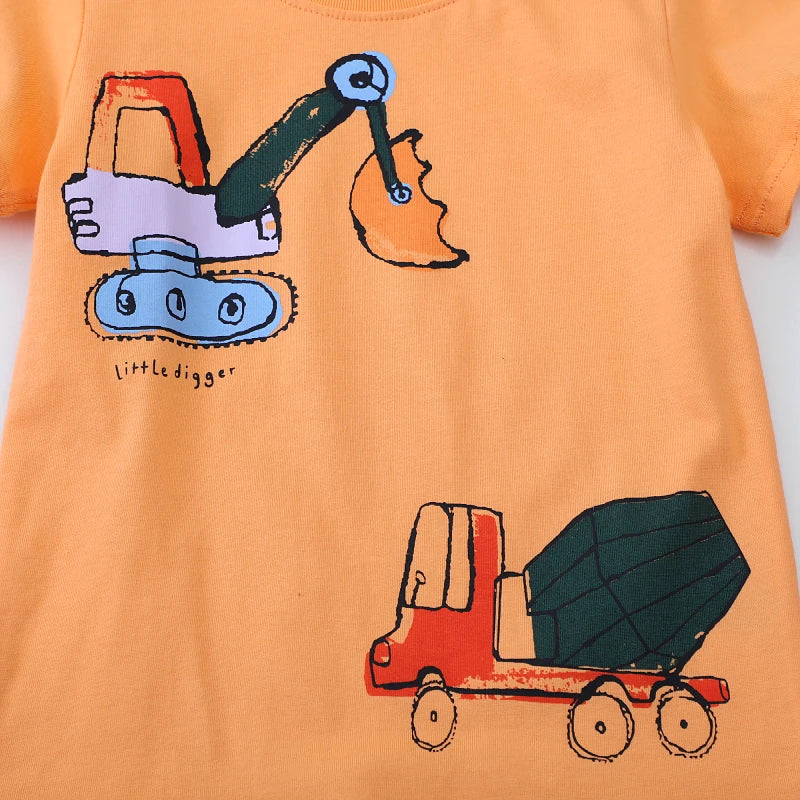 Little Boys Excavators Print Cotton T-shirts for Summer childrensterritory