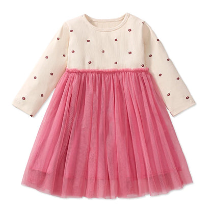 Kids Girls Cartoon Design Long Sleeves Autumn Dresses childrensterritory
