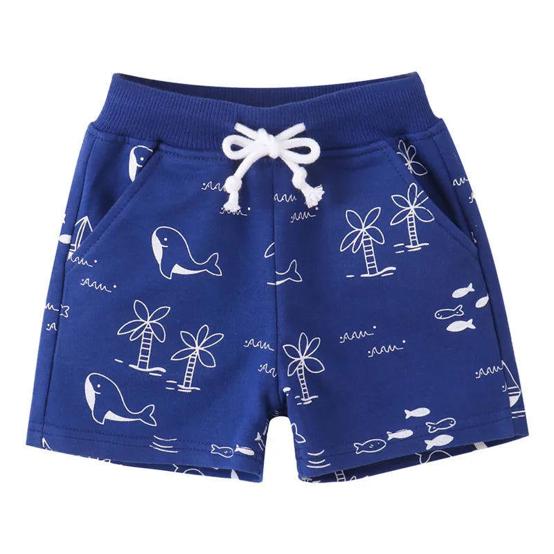 Cartoon Print Summer Drawstring Shorts For Boys Girls